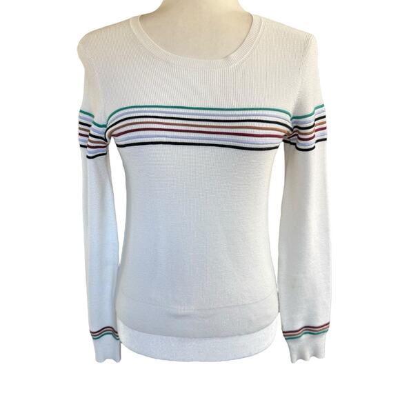 Veronica Beard Posie Ivory Multicolor Striped Crewneck Pullover Sweater Sz S - Picture 1 of 10